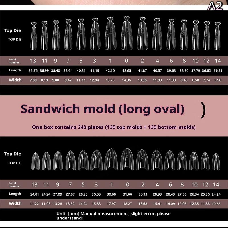 

180/240 шт. Подвійні форми для нігтів-сендвіч Еліптичні Трапецієподібні Прозорі Нарощування-Подвійні форми Верхня Нижня Форма Довгі DIY Форми для Манікюру