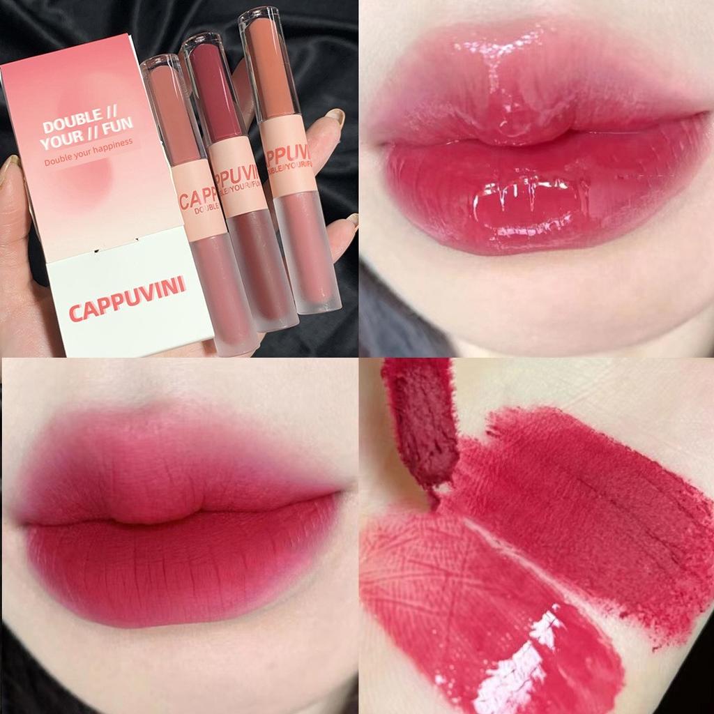 Authentic French Double-Ended Lip Gloss Lipstick for Women, Long-Lasting, Non-Fading, Non-Stick, Mirror-Like, Transparent, Plump Lips