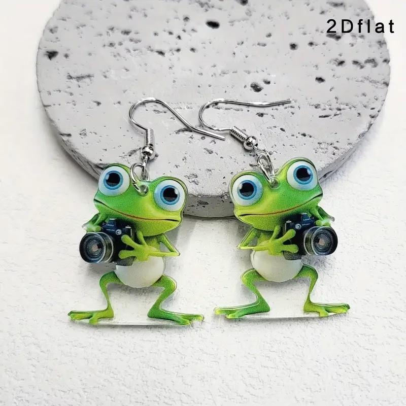 1 Pair Of Frog-Shaped Earrings, Acrylic Cartoon-Patterned Cute Earrings, Creatively Designed Animal Accessories