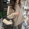 Womens Lazy Style High Neck Solid Color Knit Sweater Soft Warm Casual Top Daily Wear