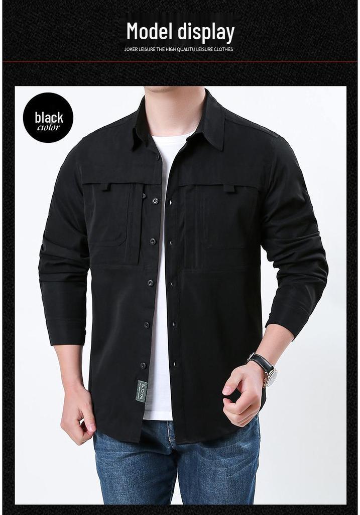 Men's Outdoor Quick Dry Tactical Shirt - Long Sleeve, Breathable, Elastic, Multi-Pocket