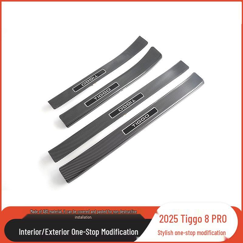 Compatible with 25 Chery Tiggo 8 PRO models: Carbon Fiber-Textured Welcome Pedals, Door Sill Strips, Rear Skid Plates & Interior Mod Parts.