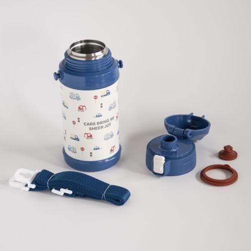 OSK Children's Water Bottle, 600ml, Blue, with Working Car Design and Shoulder Strap, SBR-600D