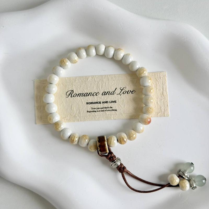 Boho Keramik Perlen Armband für Damen Zartrosa Rund mit Marmor Quadratischen Perlen, Elastisches Dehnbares Design für den Alltag & Geschenk