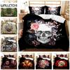 Skull Duvet Cover 3D Skeleton Floral Skull Pattern Printed Bedding Duvet Cover, Lightweight Microfiber Gothic Bedding Queen Size