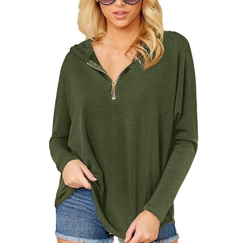 

Толстовка с капюшоном на молнии для женщин, базовые пуловеры, осенне-зимние, рукава «летучая мышь», однотонные спортивные толстовки с капюшоном XXL армия зеленый