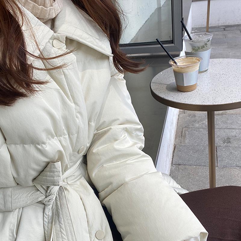 Women s new mid-length waist tie belt cold lightweight thickened padded warm loose high-quality fabric casual sports cotton clothing S