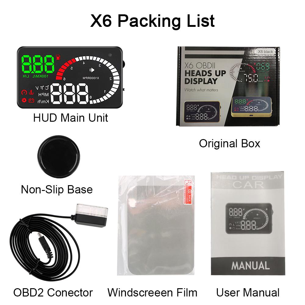 

Speed Fuel Warning OBD2 HUD Car Head Up Display Data Diagnostic Tool Voltage Alarm LED Windshield Projector 5.5 A8 4 X6