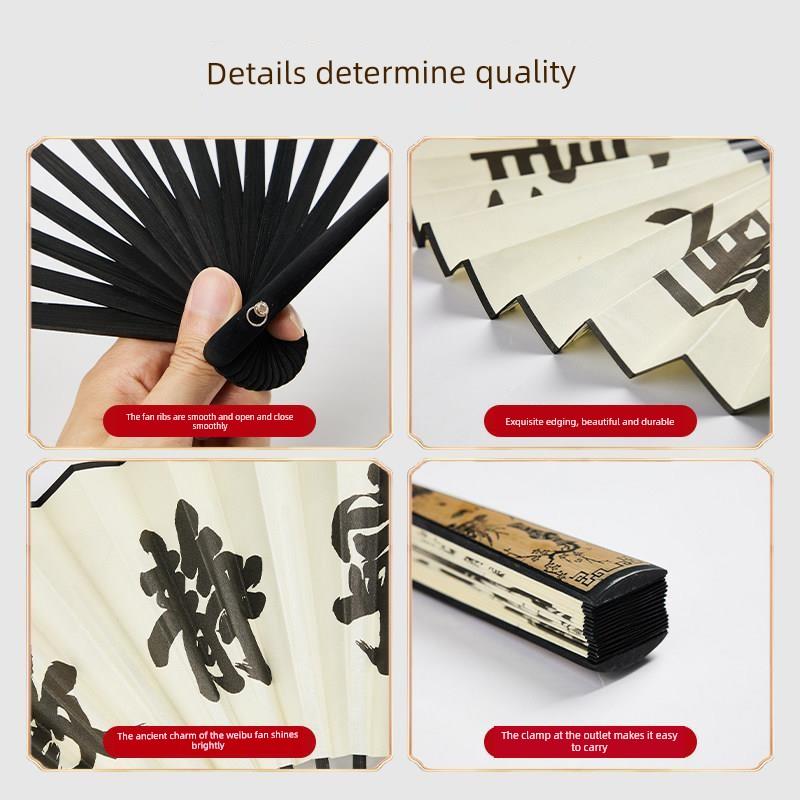 Folding Fan Chinese Style Summer 10inch Ancient Style Fan Men's Silk Cloth 2026 New Model Summer Bamboo Fan Hanfu Portable Fan