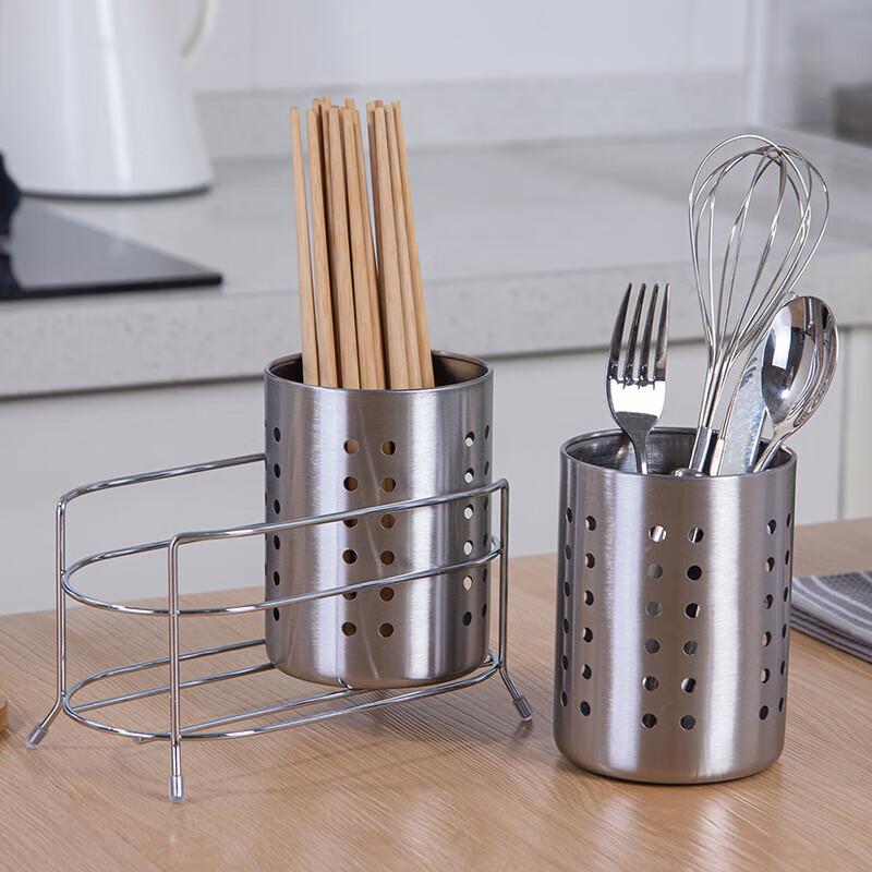 Ourunzhe Stainless Steel Household Chopstick Holder, Chopstick Cage, Tableware Tube, Double-Tube Utensil Storage Rack