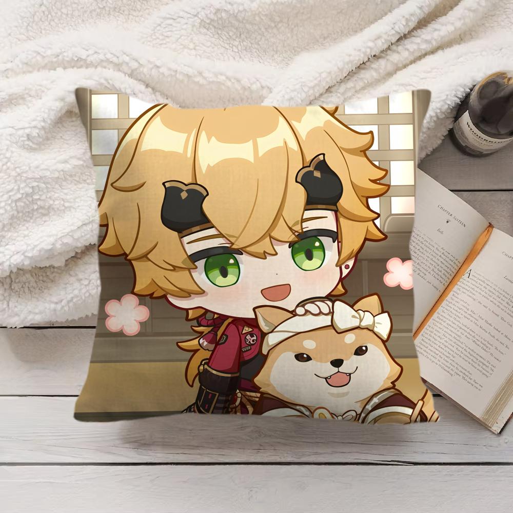 Thoma Cute Genshin Impact Cushion Cover Silky Short Plush Invisible Zipper Dustproof Sofa Pillow Case For Home Decor