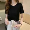Women Cotton Round Neck Short Sleeve T-Shirt Summer Basic Fitted Tee Casual Inner Layering Top 2025