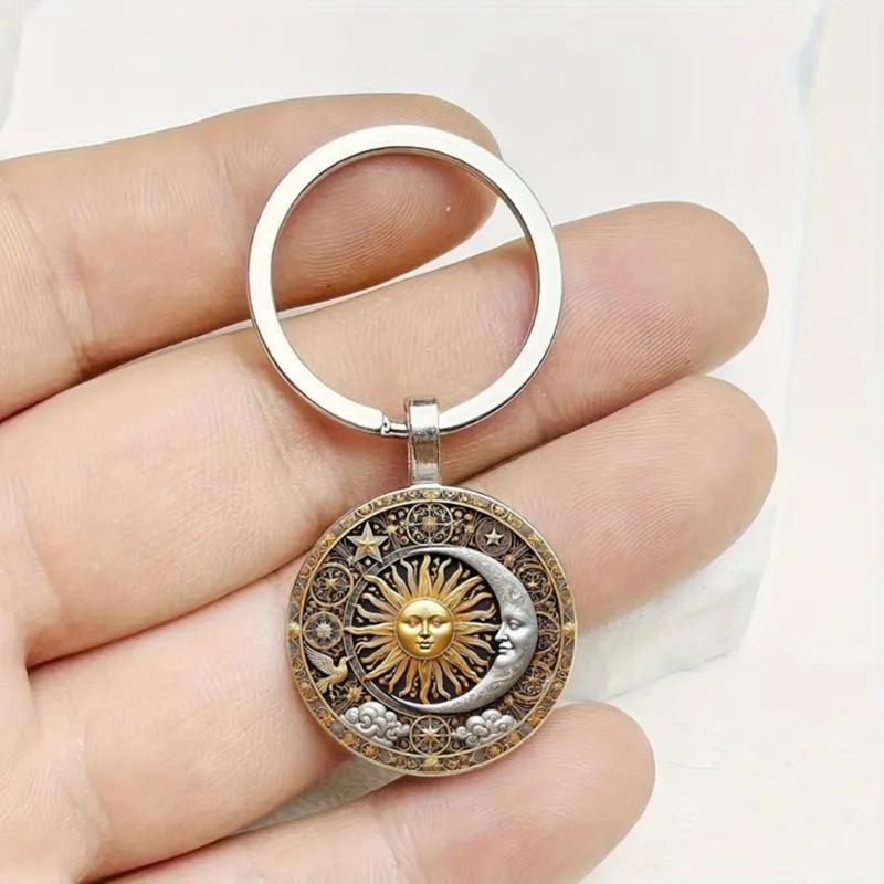 Compact Charm Keychain Galaxy Star Sun Moon God Vintage Design Key Ornament for Everyday Accessory