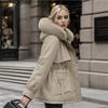 Damen Winter Parka mit abnehmbarem Pelzkragen, Kurzer warmer Kapuzenmantel mit Taillenzug und Taschen