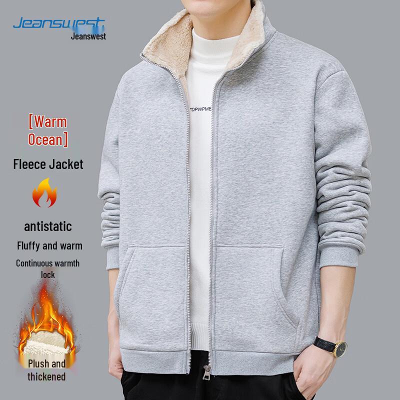 

JEANSWEST Men s Fleece-Lined Stand-Collar Casual Jacket 3XL