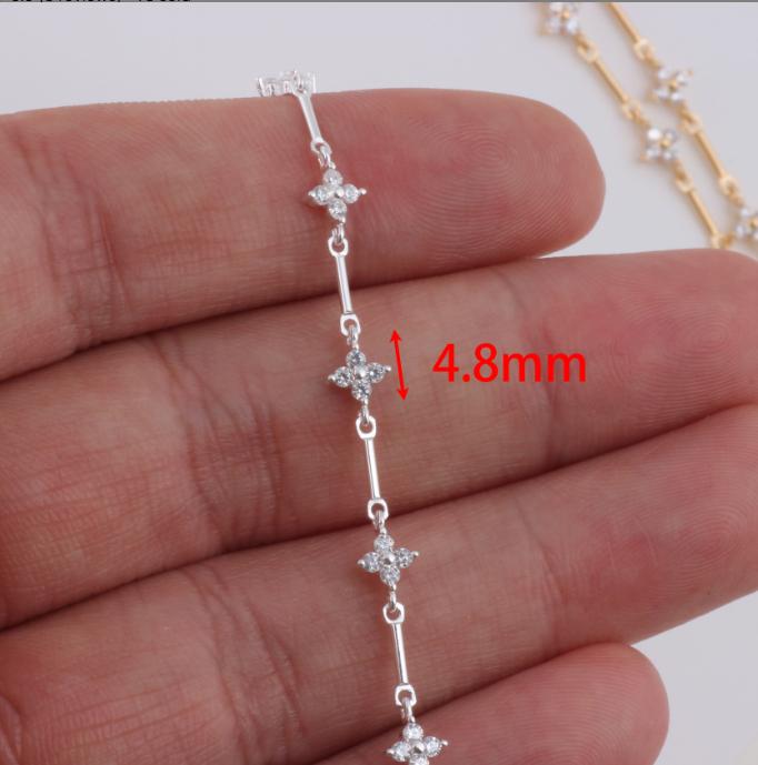 14K Gold Filled/S925 Silver Link and Bar Chain With Clover Zircon for Permanent Jewelry Making Necklace Bracelet Accessories 4.8mm(0.19in)