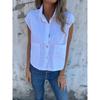 Women Summer Solid Loose Casual Short Sleeve Button Pocket Turn Down Collar Shirt