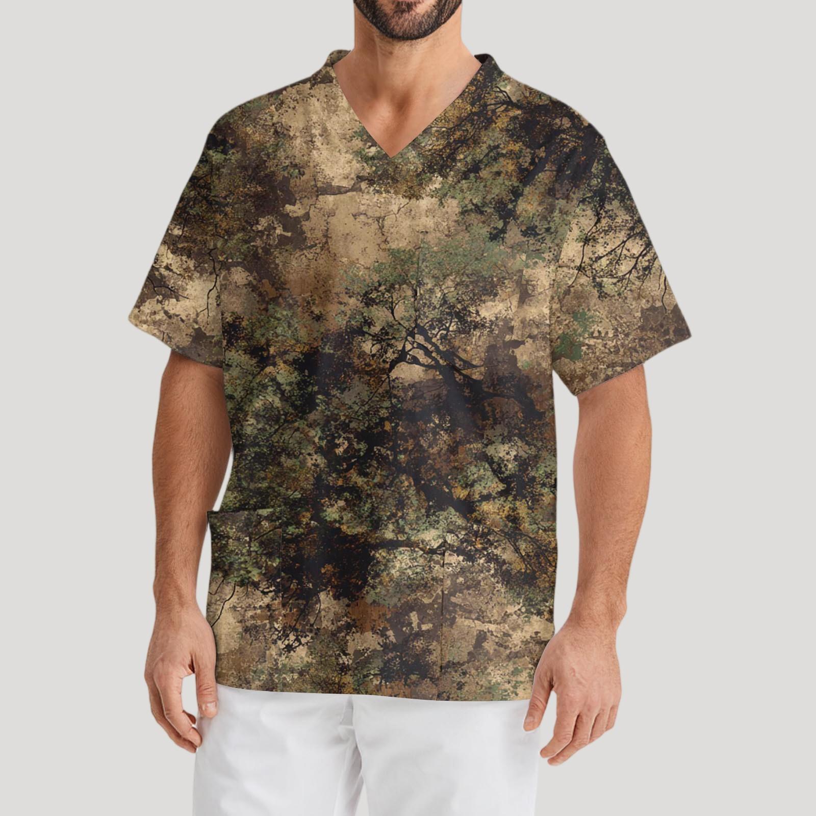 

Мужская рабочая блузка с короткими рукавами и v-образным вырезом с принтом, топ с нагрудным карманом XXL