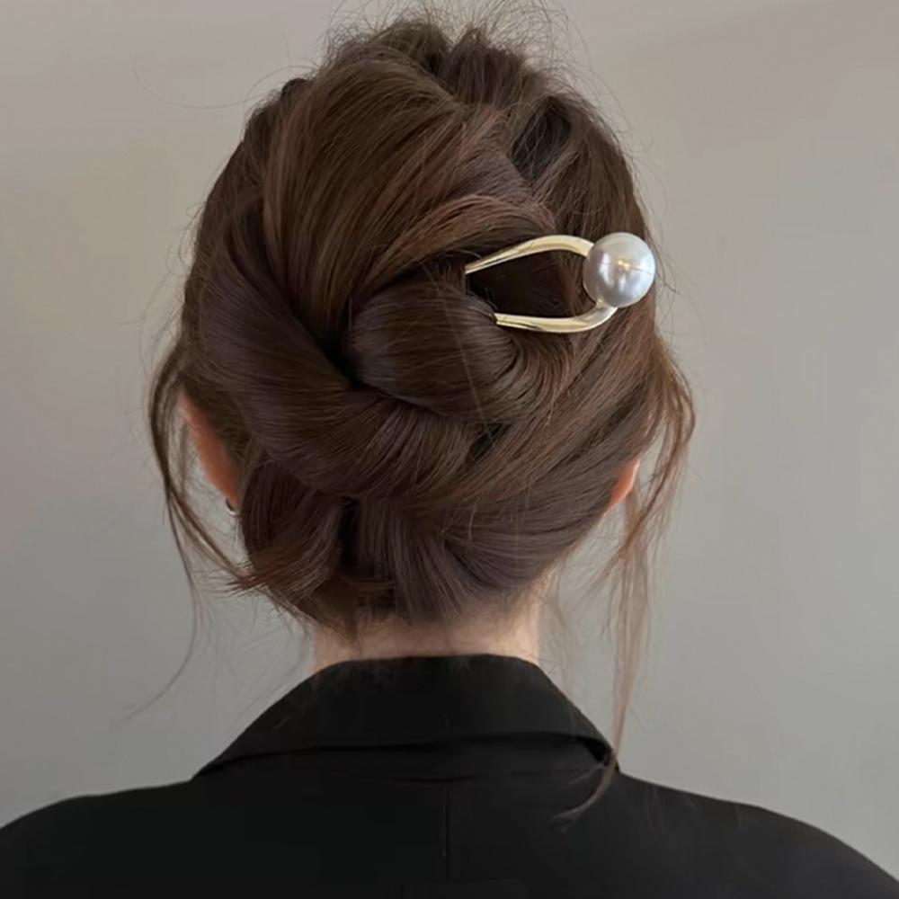 Korean Metal U Shaped Pearl Hair Stick for Women Elegant Imitation Pearl Hair Clips Pins Bun Maker Hair Styling Accessories Gift
