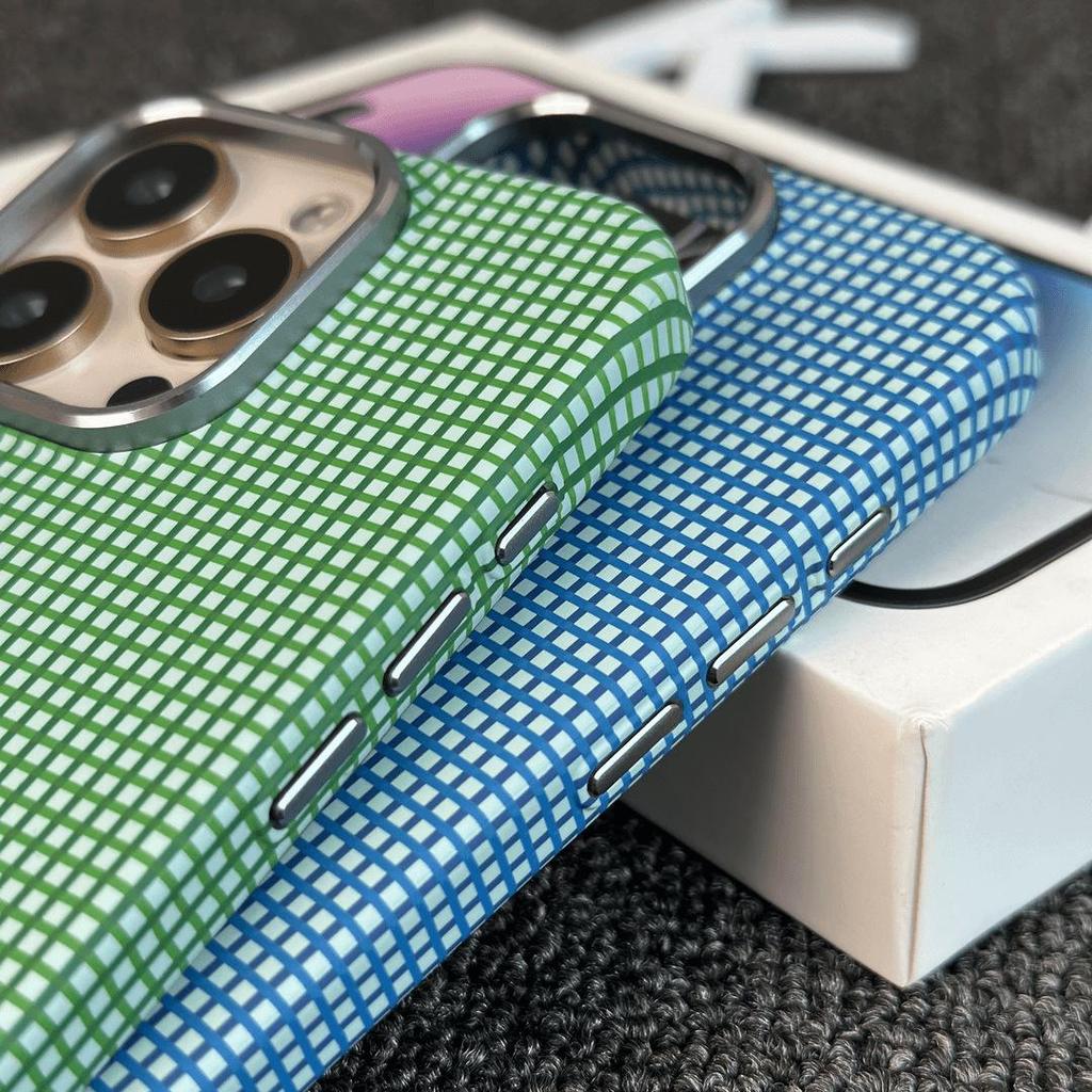 British-Style Magnetic Grid Phone Case for iPhone 17 Pro Max - Full Coverage, Drop-Proof, Hard Protective Case