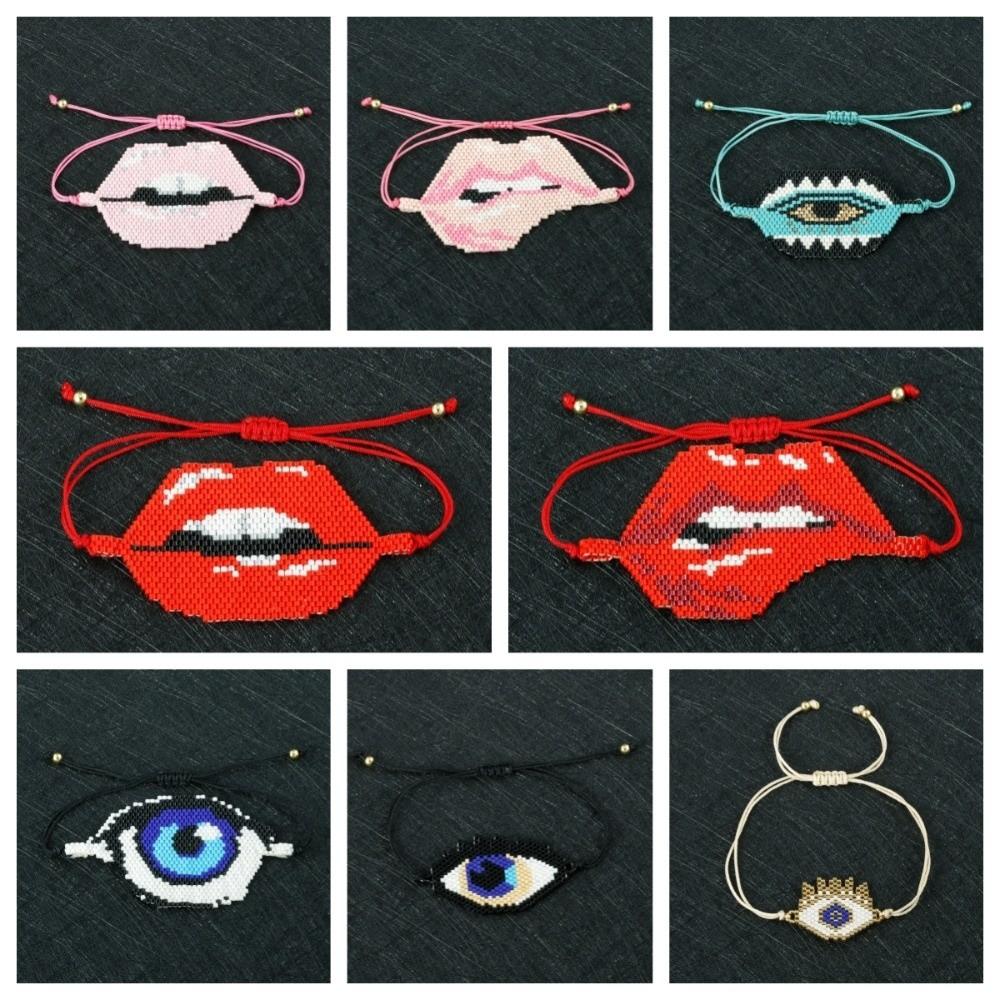 Fashion Beaded Bracelet Adjustable Lip Biting Bangle Cool Demon Eyes Hand Chain  Girl