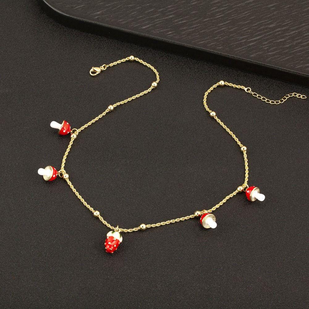 Mushroom Shape Strawberry Necklace Copper Zircon Sweet Necklace Simple Necklace  For Girl