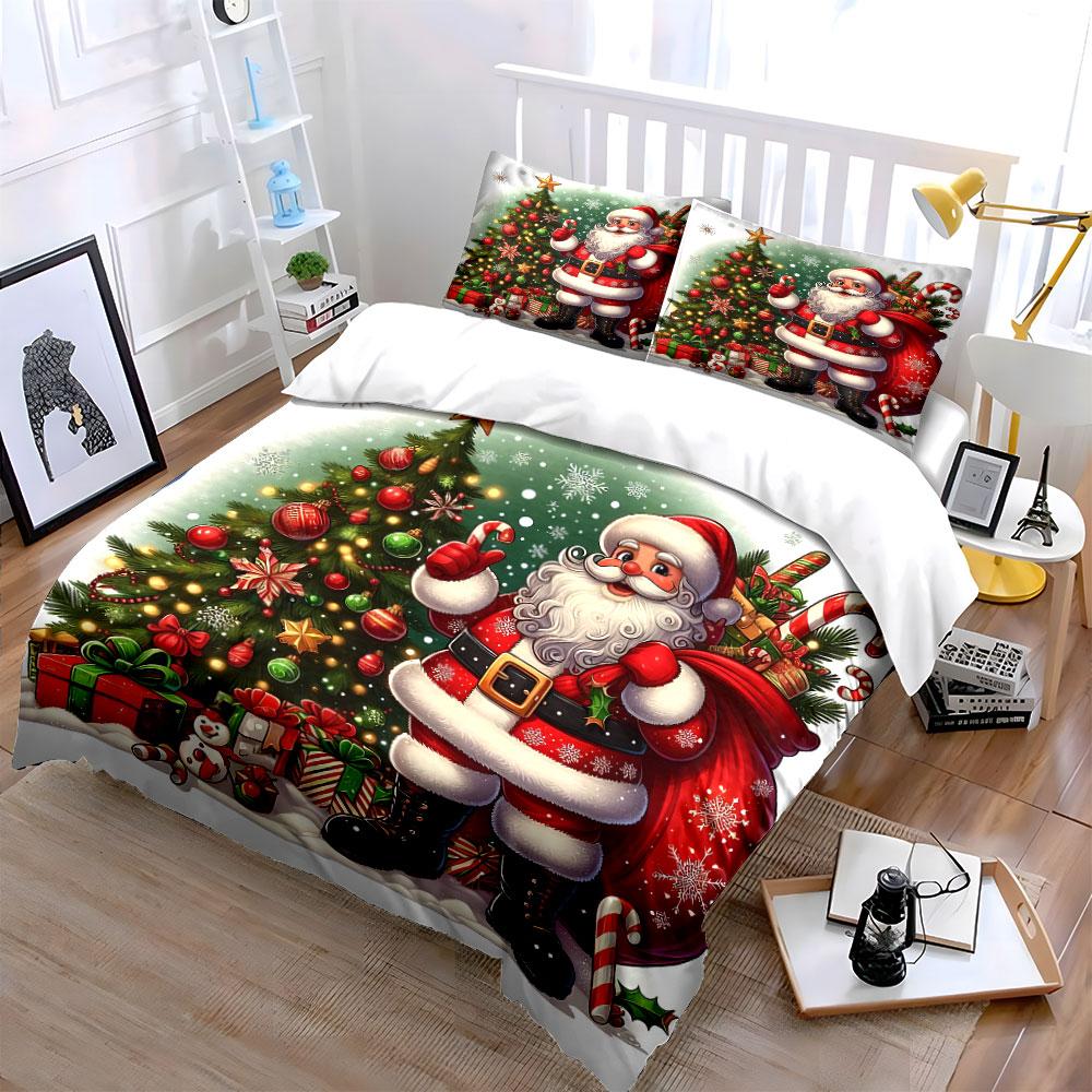 Santa Claus Christmas Tree Set Bedding Duvet Cover Set Duvet Cover Pillowcases  (1*Duvet Cover 2*Pillowcases, without duvet insert)