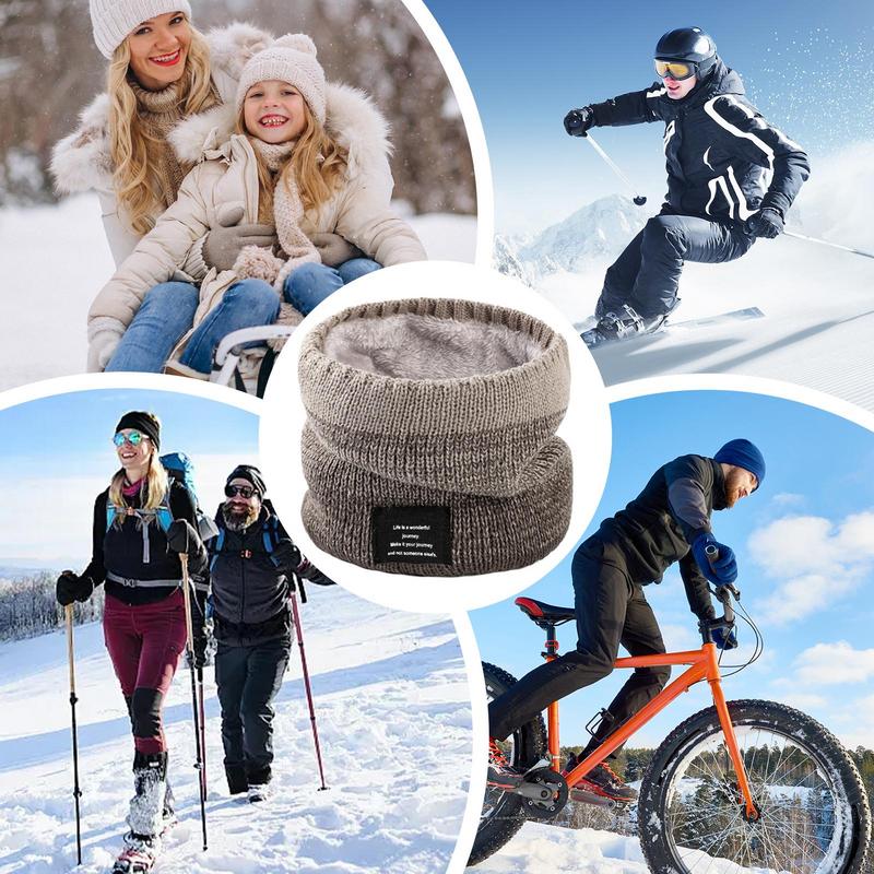 Winter Scarf Fleece Lined Warm Knitted Scarf Windproof Thick Circle Loop Scarves Breathable Bandana Skin-Friendly Solid Scarf