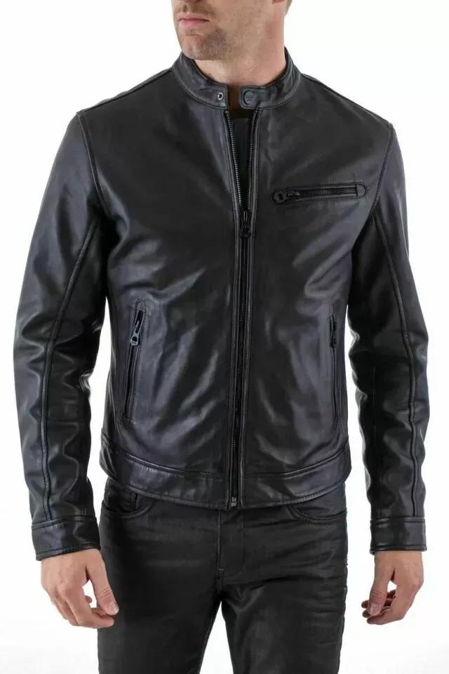 

Новая мужская куртка черного цвета, стильная, из натуральной кожи ягненка, ручная работа, мягкая кожа ягненка 3XL чёрный