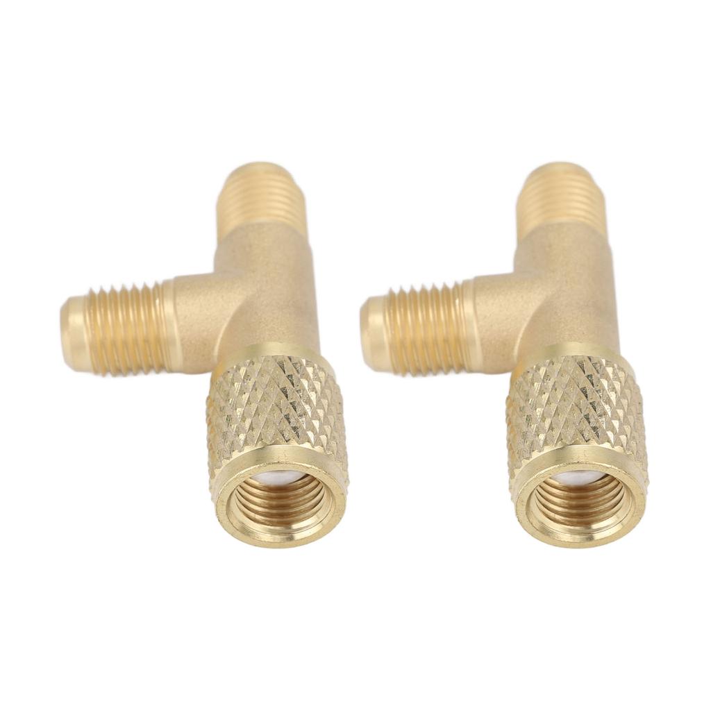 2 Pezzi Adattatore a T con Attacco Rapido e Valvola Ottone 1/4in SAE Adattatore a T per Refrigerante Struttura Robusta per R22 R12 R134