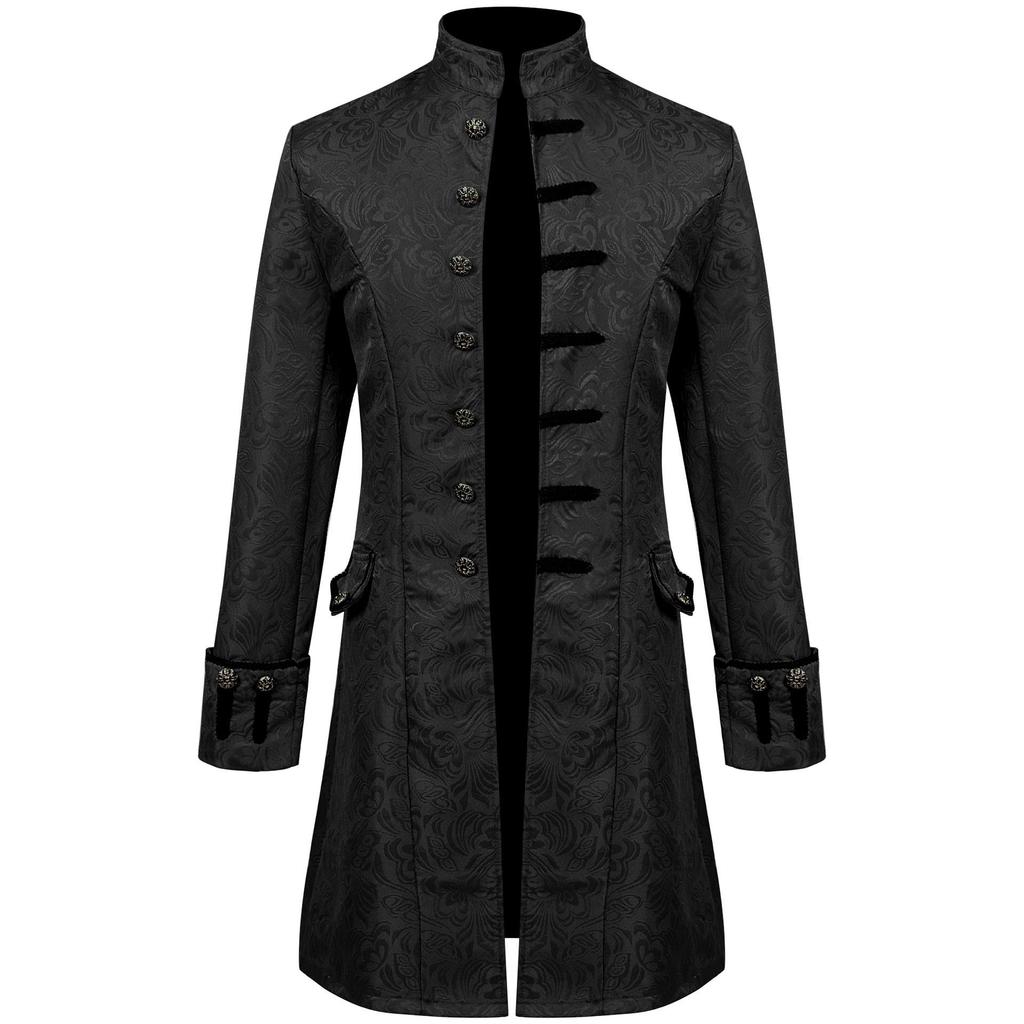 2025 Men's Solid Color Jacquard Costume Jacket - Spanish Medieval Style, Perfect for Spring and Autumn Performances