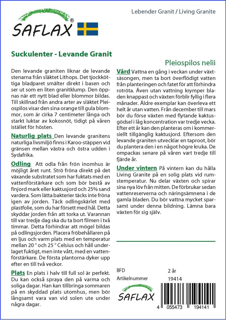 SAFLAX Lebender Granit – 40 Samen – Pleiospilos nelii