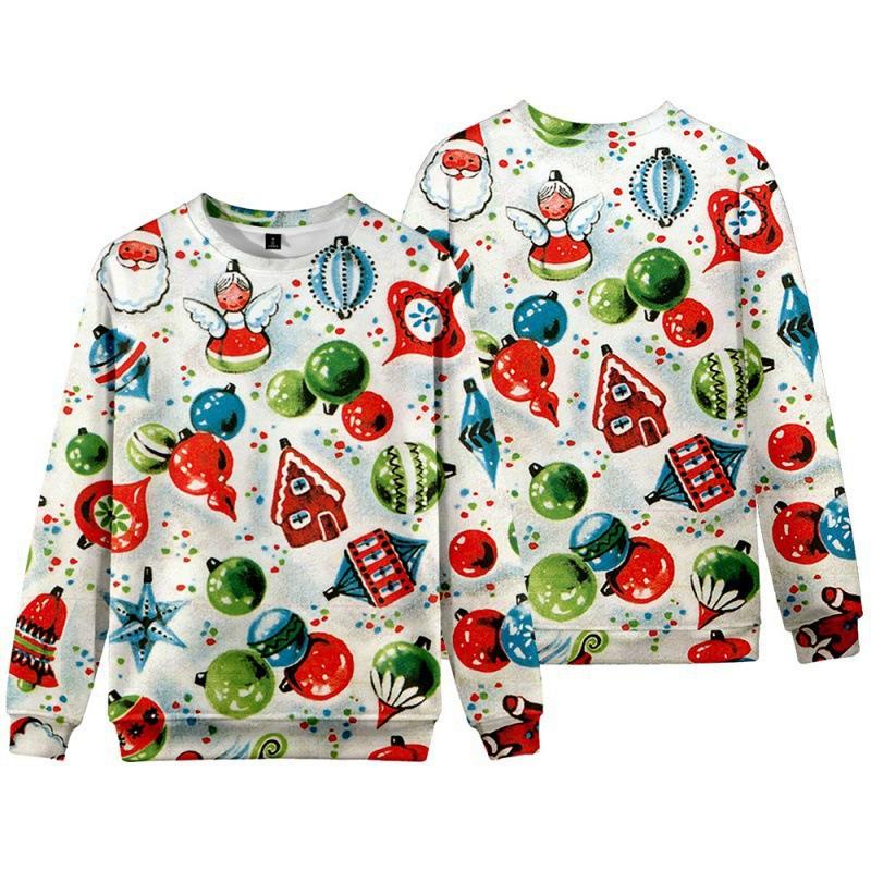 New Christmas Elderly Snowman 3D Digital Casual Round Neck Long Sleeve Men's Women's Hoodies