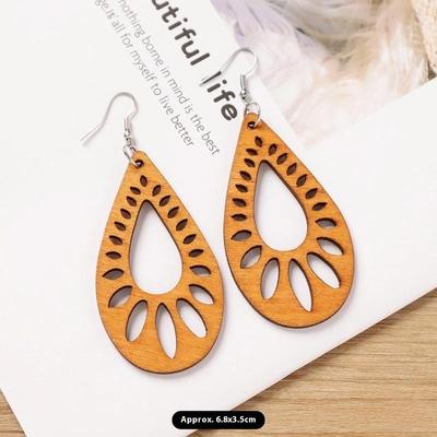 1 Ζευγάρι Μποέμ Ξύλινα Κρεμαστά Κοίλα Σκουλαρίκια Γεωμετρικού Εθνικού Στυλ Ιδανικά Για Γυναίκες Ελαφριά Σκουλαρίκια Δώρο Κοσμήματος