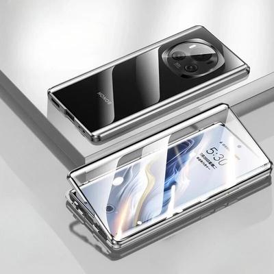 Metal Çerçeveli Huawei Honor Magic 8/ 7/ 6/ 5/ 4 Pro için Manyetik Kılıf Çift Taraflı Temperli Cam Tam Lens Korumalı Kapak Telefon Tamponları
