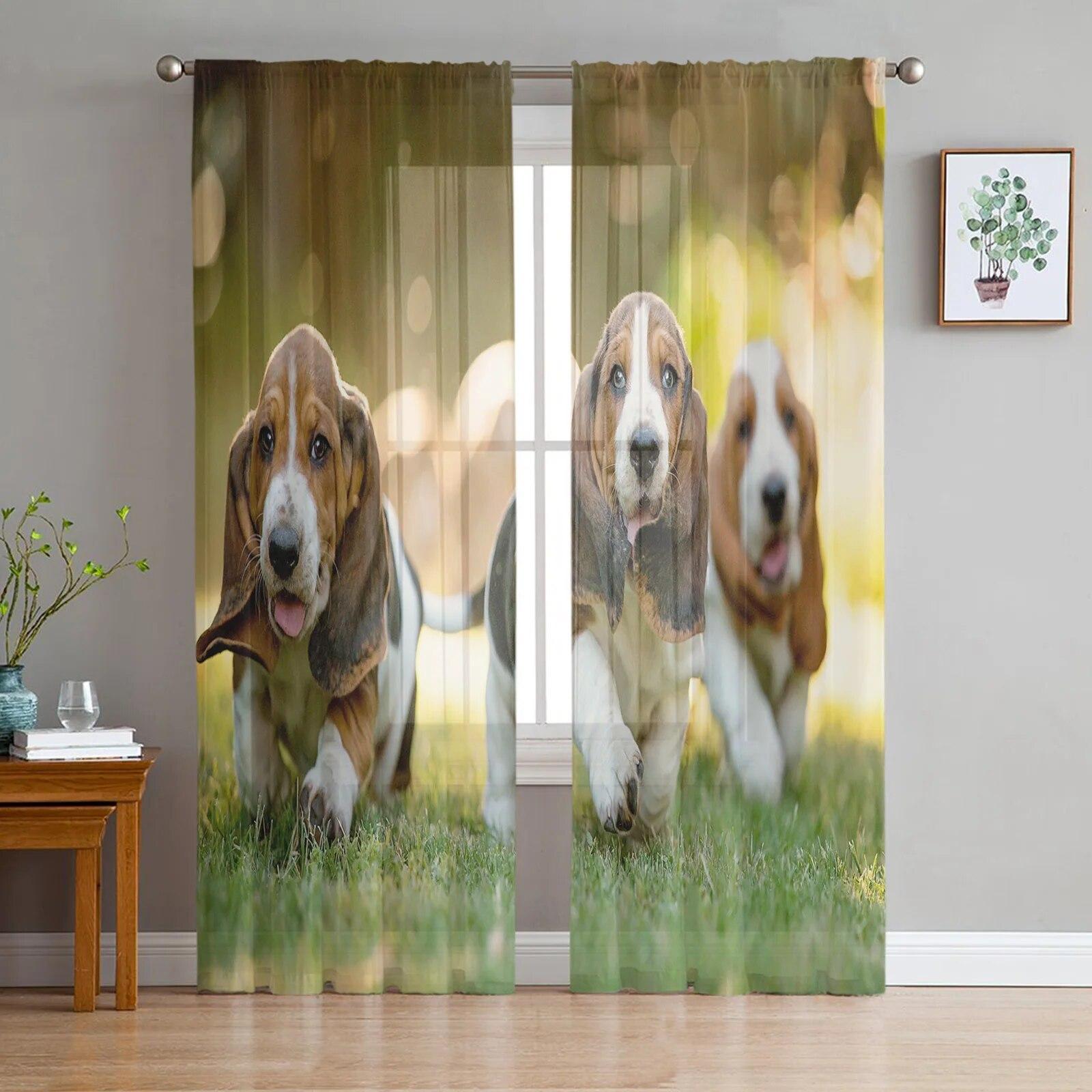 

Тюлевые шторы с изображением щенка бультерьера для гостиной, спальни, современная вуаль, кухонные шифоновые прозрачные шторы 135W x 114H(cm)