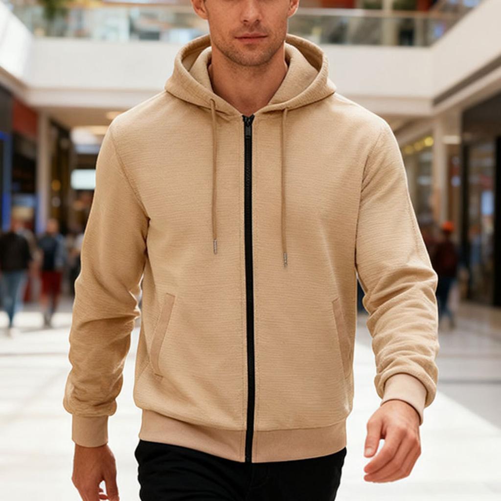Men's Casual Sports Loose Fleece Hooded Solid Color Zipper High-end Cardigan Sweatshirt