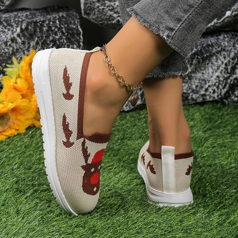 European and American Mesh Flat Sole Color Matching Single Shoe 2024 New Christmas Element Color Matching Set Foot Board Shoes