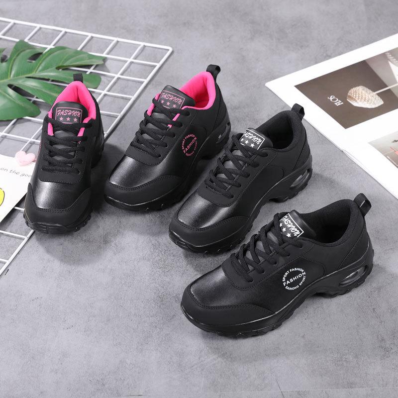 2021 Autumn New Leather Sneakers Korean Version Versatile Lace-up Casual Shoes Comfortable and Lightweight Air Cushion Shoes Women's Shoes