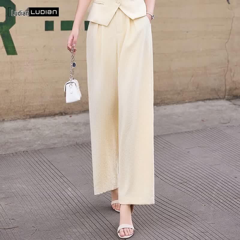 LUDIan Women s Summer Linen Blend Wide-Leg Trousers XL