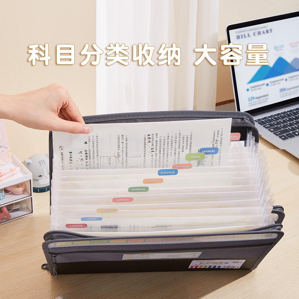 Accordion File Organizer with Safe Zipper, 13 Pocket Expanding File Folder with Front Pencil Pouch, School Office Supplies