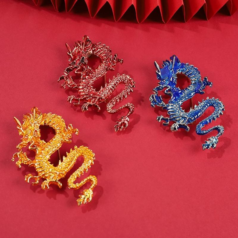 Ethnic Chinese Style Badge Pin Fashionable Lapel Pin Dragon Shape Brooch Traditional Chinese Culture Jewelry Accessory
