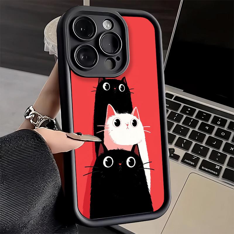 Phone Case for iPhone 17 Air 16E 15 16 Pro Max Cat Cute Kitten Cartoon Cover 14 Plus 13 12 Mini Soft Shell Silicone Fundas