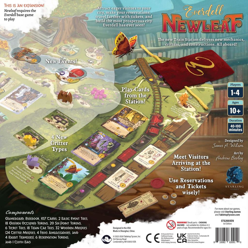 Newleaf Expansion A board game for the Everdell base Includes new train and Ages fantasy tabletop game Everdell – add-on game. stations, visitors,