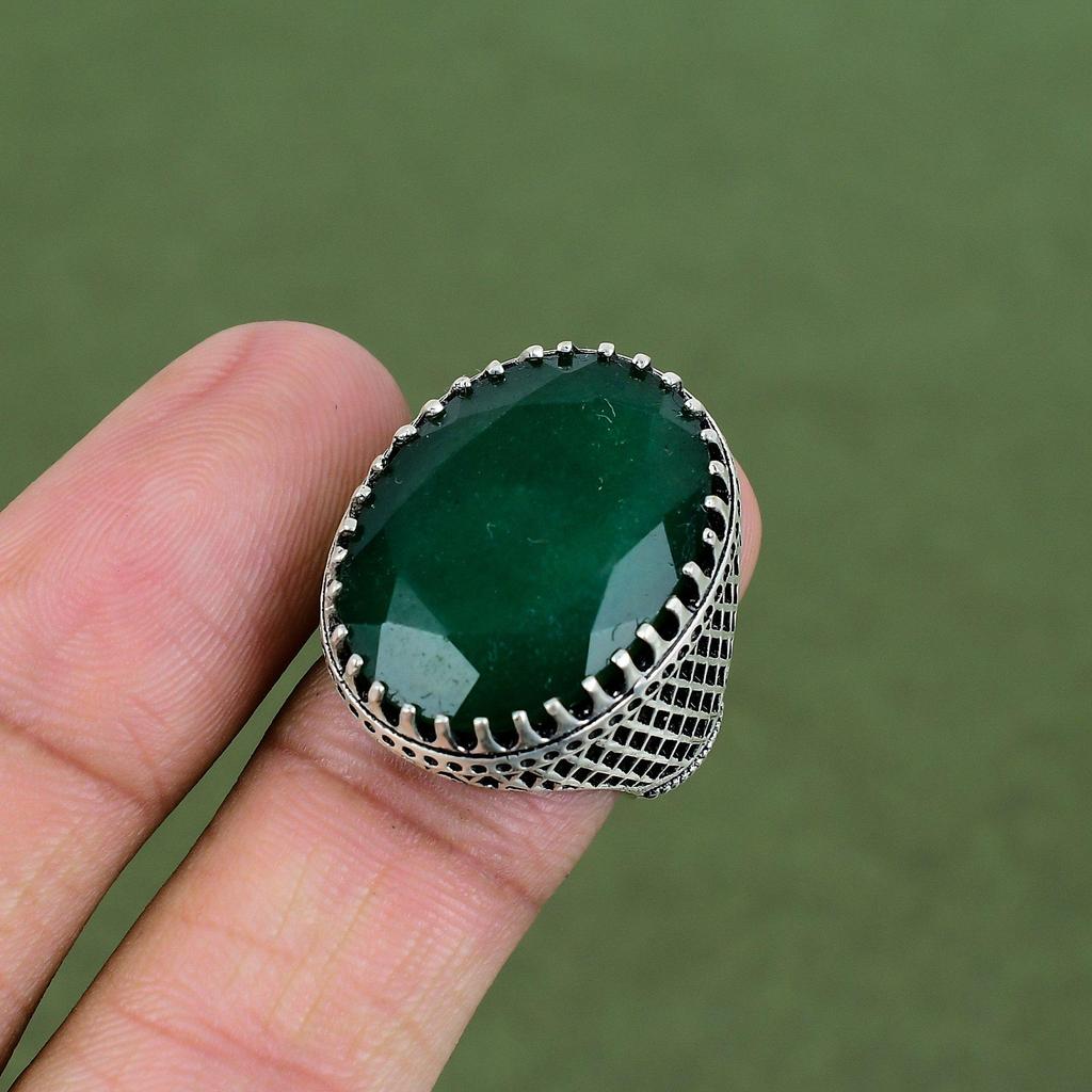 Facettierter Sambischer Smaragd Ring 925er Sterlingsilber Ring Elegantes Schmuckstück Echter Edelstein Ring Handgefertigter Ring Geschenke Für Sie Erhältlich In Ringgröße