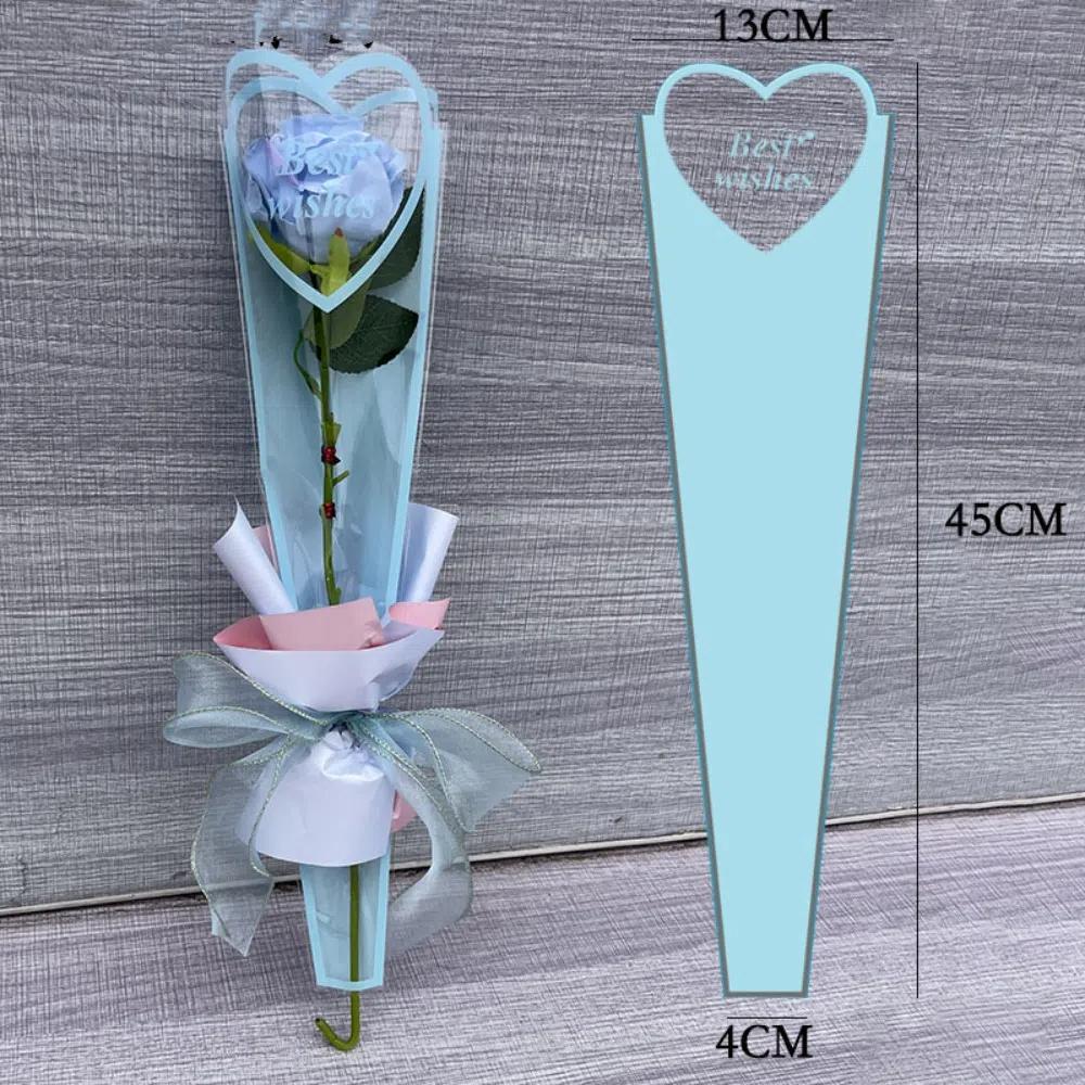 50pcs Single Flower Flower Packaging Bag Heart Shape Rose Packing Sleeve Bag  Valentine's Day