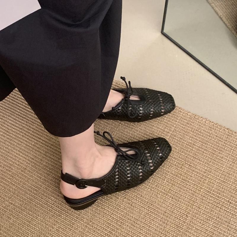 Fashion SUOJIALUN 2025 New Brand Women Sandal Fashion Weave Close Toe Slip On Slingback Shoes Square Low Heel Outdoor Dress Mules Sandal