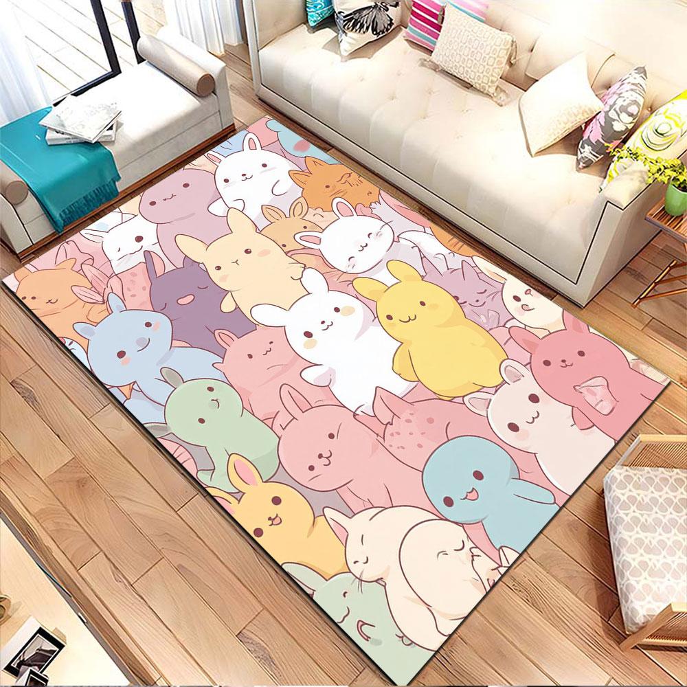 Colorful Cute Bunny Parade Patterned carpet, non slip mat suitable for living room and bedroom sofas