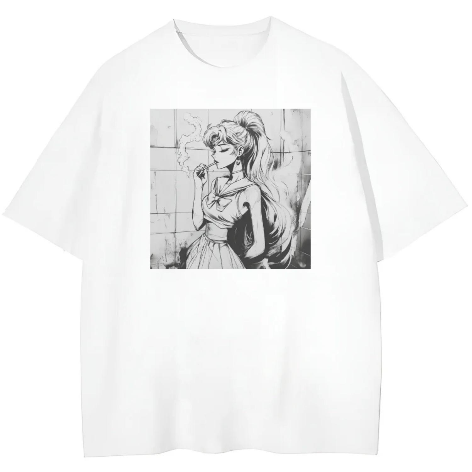 

2026 Cotton Sailor Moon Lost Americana Tsukino Usagi Y2K T-Shirt Men High Quality Casual Parent-child Cotton Soft Fashion Tee S чёрный