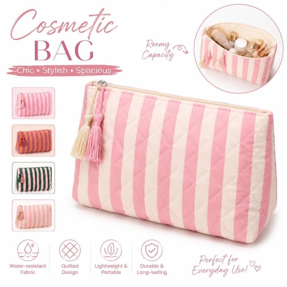 Striped Toiletry Pouch Large Capacity Travel Pouch Multipurpose Storage Bag Daily Use